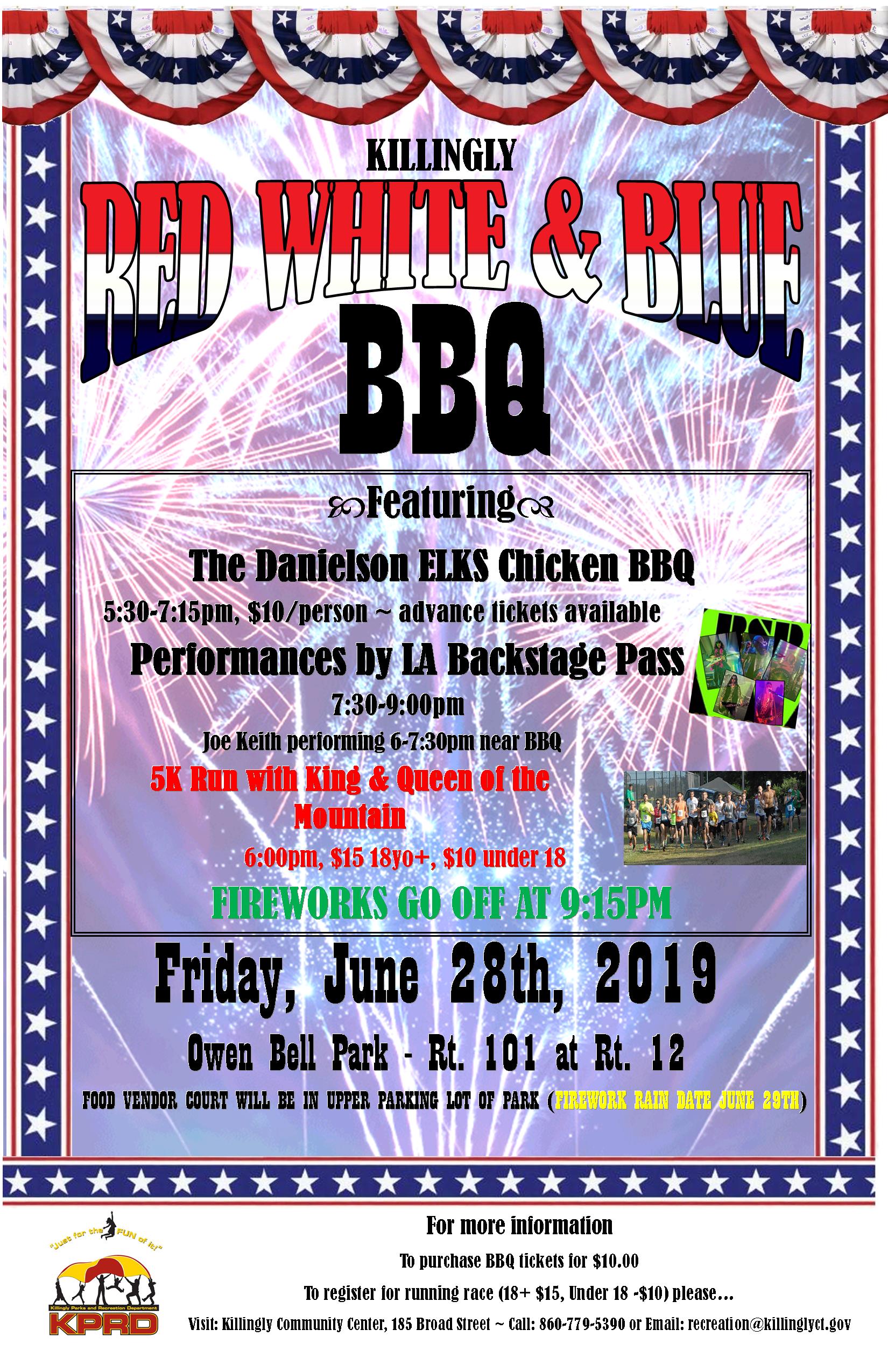Red White and Blue BBQ + Fireworks Town of Killingly CT